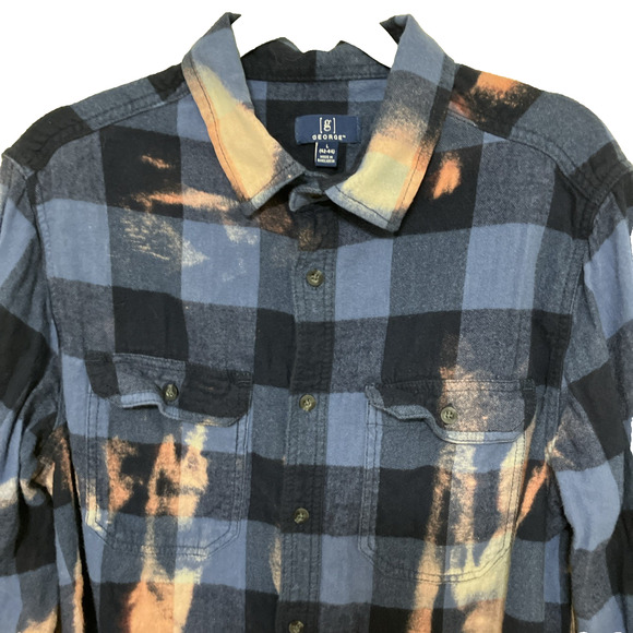 Men's Flannel Button Down Shirt Size Large Upcycled Bleached Chevrolet See Back - Picture 6 of 8